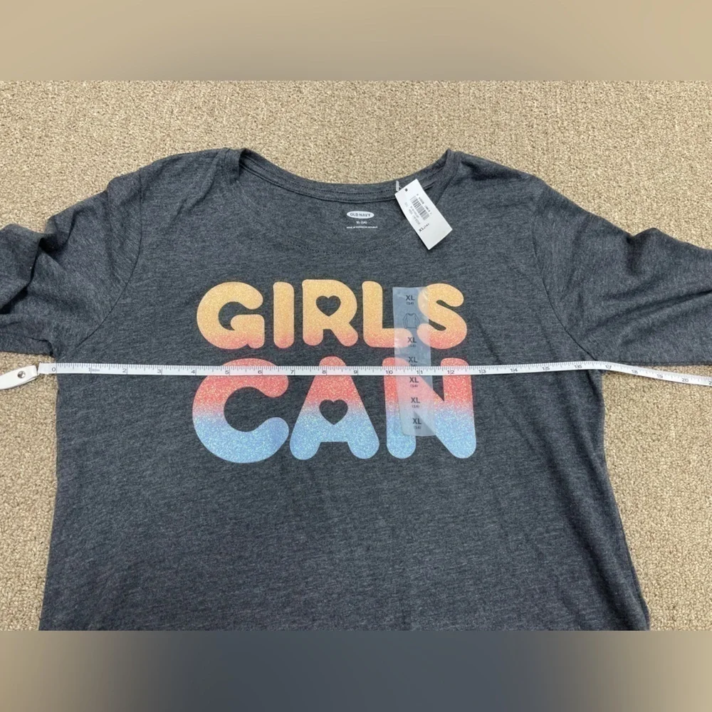 ⚡️3/$20⚡️Old Navy: NWT Girl’s Long Sleeve 'Girls Can' Tee, Size XL (14)